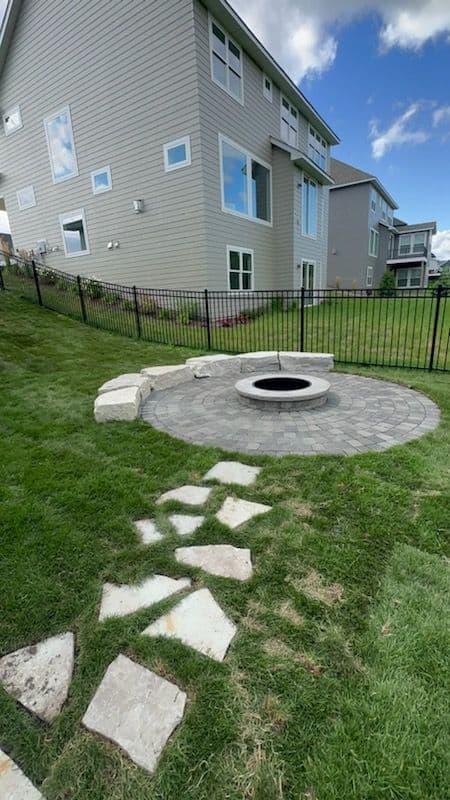 Gallery photos for Backyard Landscaping with Stone Patio and Fire Pit: Image #1